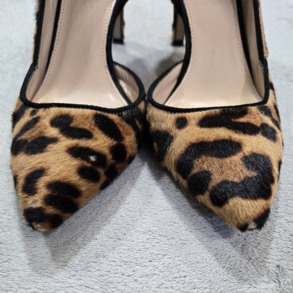 J. Crew Collection Calf Hair Leather Leopard Print Half D'Orsay Kitten Heels - Picture 4 of 13